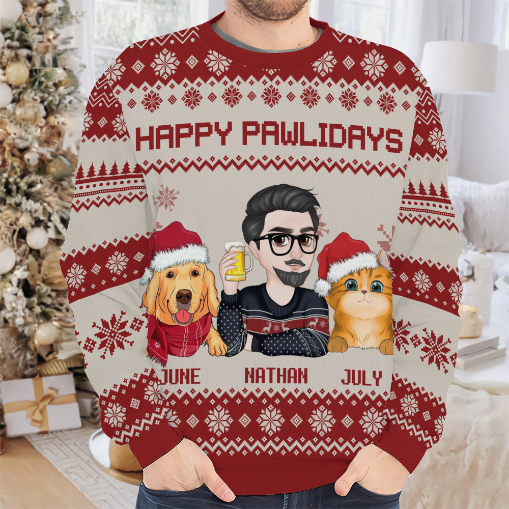 PSTS11 Fur Dad Happy Pawlidays Xmas - Personalized Custom Sweater