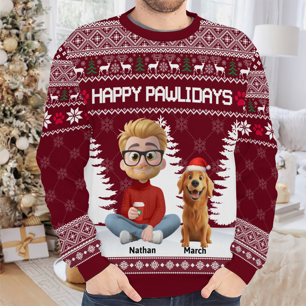 PSTS07 Fur Dad Happy Pawlidays Xmas - Personalized Custom Sweater