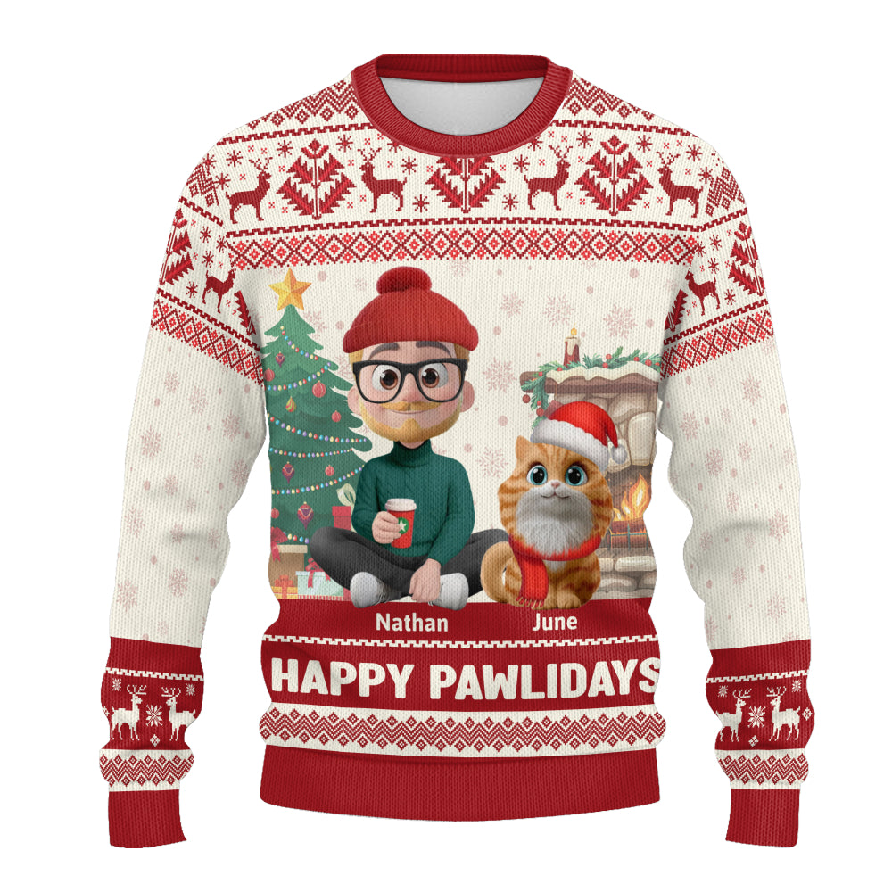 PSTS31 Happy Pawlidays Cat Dad Xmas - Personalized Custom Sweater