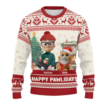 PSTS31 Happy Pawlidays Cat Dad Xmas - Personalized Custom Sweater