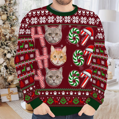 PSTS62 Ho Ho Ho 67 Christmas Cat Dog Lover Photo Upload - Personalized Custom Sweater