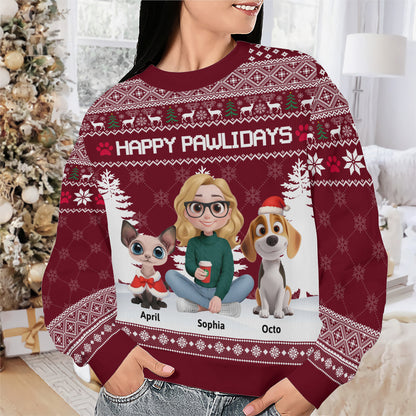 PSTS06 Fur Mom Happy Pawlidays Xmas - Personalized Custom Sweater