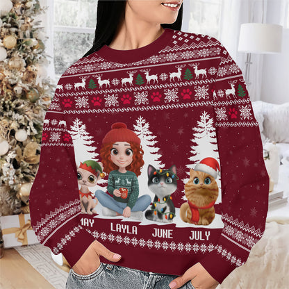 PSTS35 Cat Mom Christmas Pattern - Personalized Custom Sweater