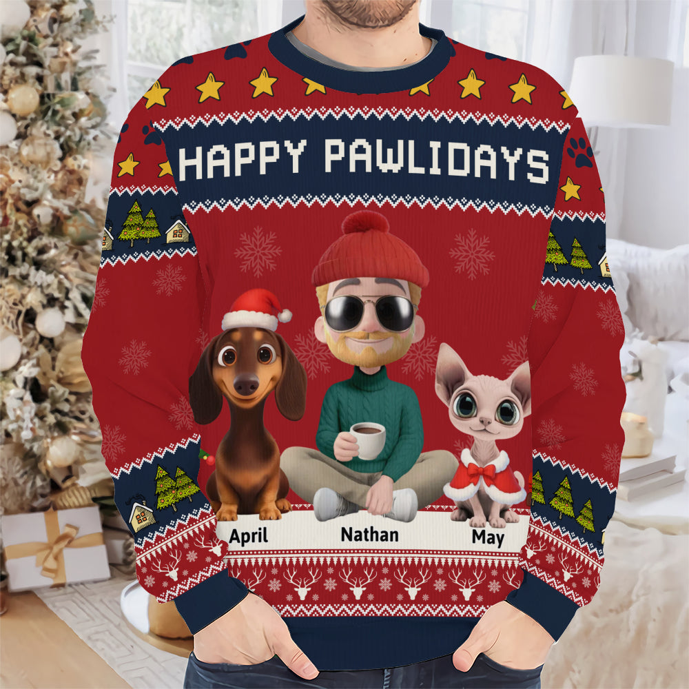 PSTS03 Fur Dad Happy Pawlidays - Personalized Custom Sweater