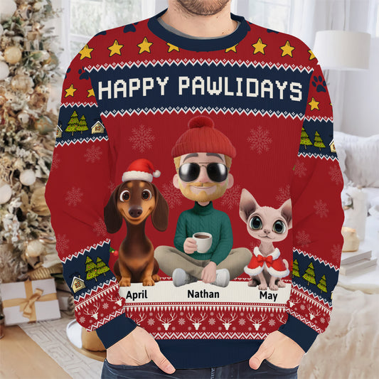 PSTS03 Fur Dad Happy Pawlidays - Personalized Custom Sweater