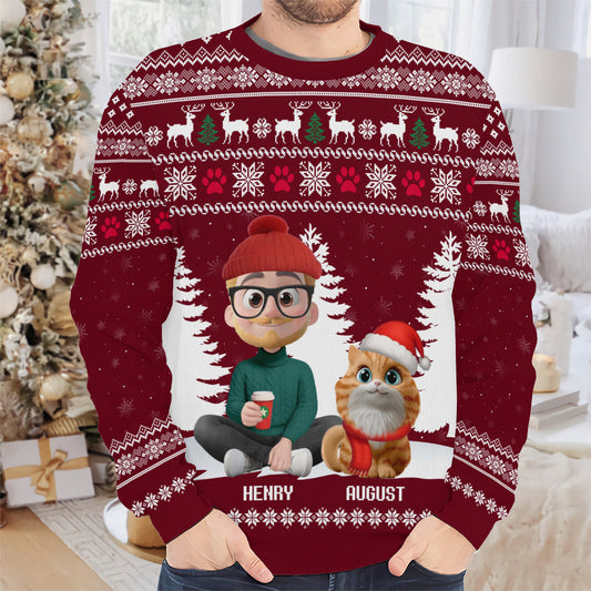 PSTS36 Cat Dad Christmas Pattern - Personalized Custom Sweater