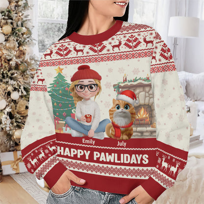 PSTS30 Happy Pawlidays Cat Mom Xmas - Personalized Custom Sweater