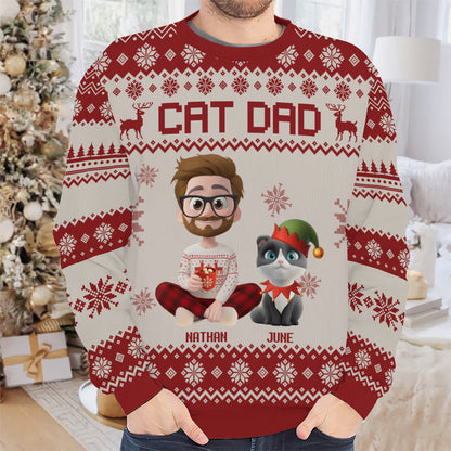 PSTS17 Cat Dad Xmas 3D Cartoon Cute - Personalized Custom Sweater