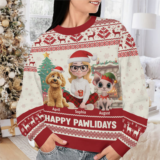 PSTS28 Happy Pawlidays Fur Mom Xmas - Personalized Custom Sweater