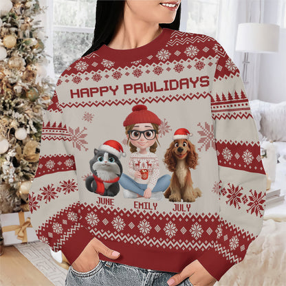 PSTS14 Fur Mom Happy Pawlidays Xmas 3D Cartoon Cute - Personalized Custom Sweater