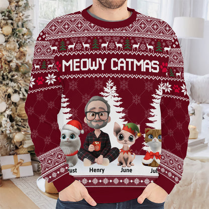 PSTS07 Meowy Catmas Cat Dad Xmas - Personalized Custom Sweater