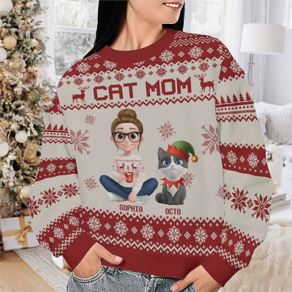 PSTS16 Cat Mom Mum Xmas 3D Cartoon Cute - Personalized Custom Sweater