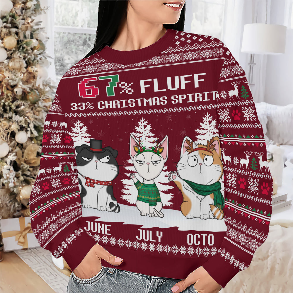 PSTS58 67% Fluff 33% Christmas Spirit Cat Lover - Personalized Custom Sweater