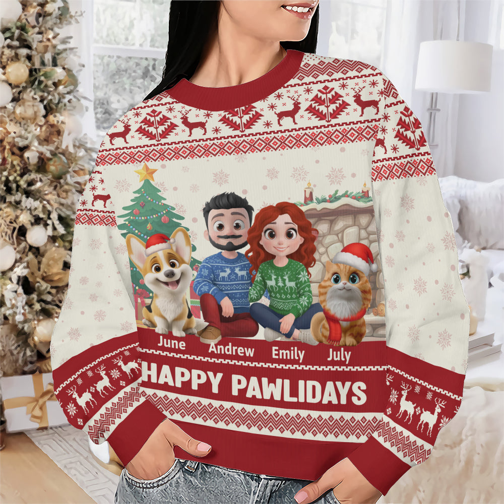PSTS28 Fur Parents Happy Pawlidays Christmas - Personalized Custom Sweater