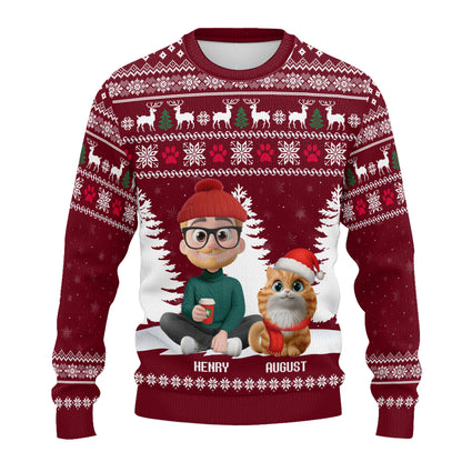 PSTS36 Cat Dad Christmas Pattern - Personalized Custom Sweater