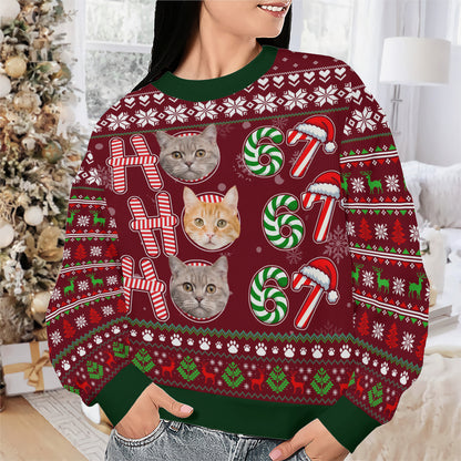 PSTS62 Ho Ho Ho 67 Christmas Cat Dog Lover Photo Upload - Personalized Custom Sweater