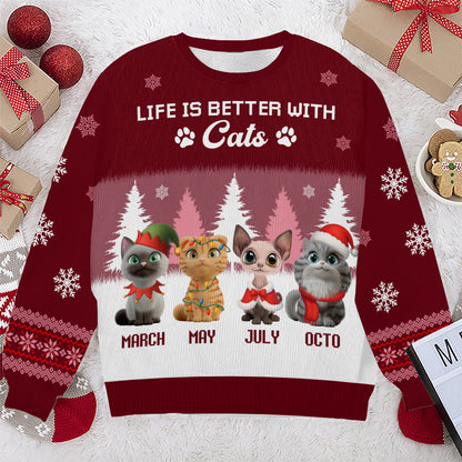 PSTS47 Life Is Better With A Cat Xmas - Personalized Custom Sweater