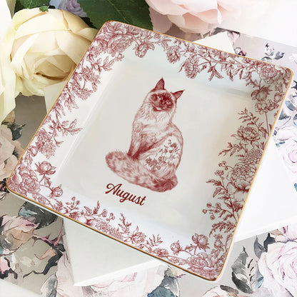 PSD03 Toile De Jouy French Cat Lover - Personalized Custom Jewelry Dish