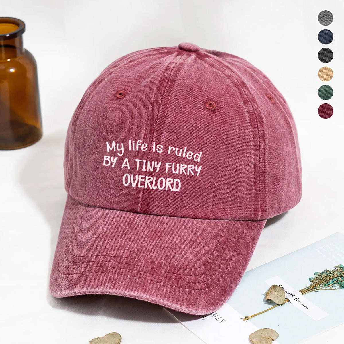 PSC32 My Life Is Ruled By A Tiny Furry Overlord - Wash Denim Cap