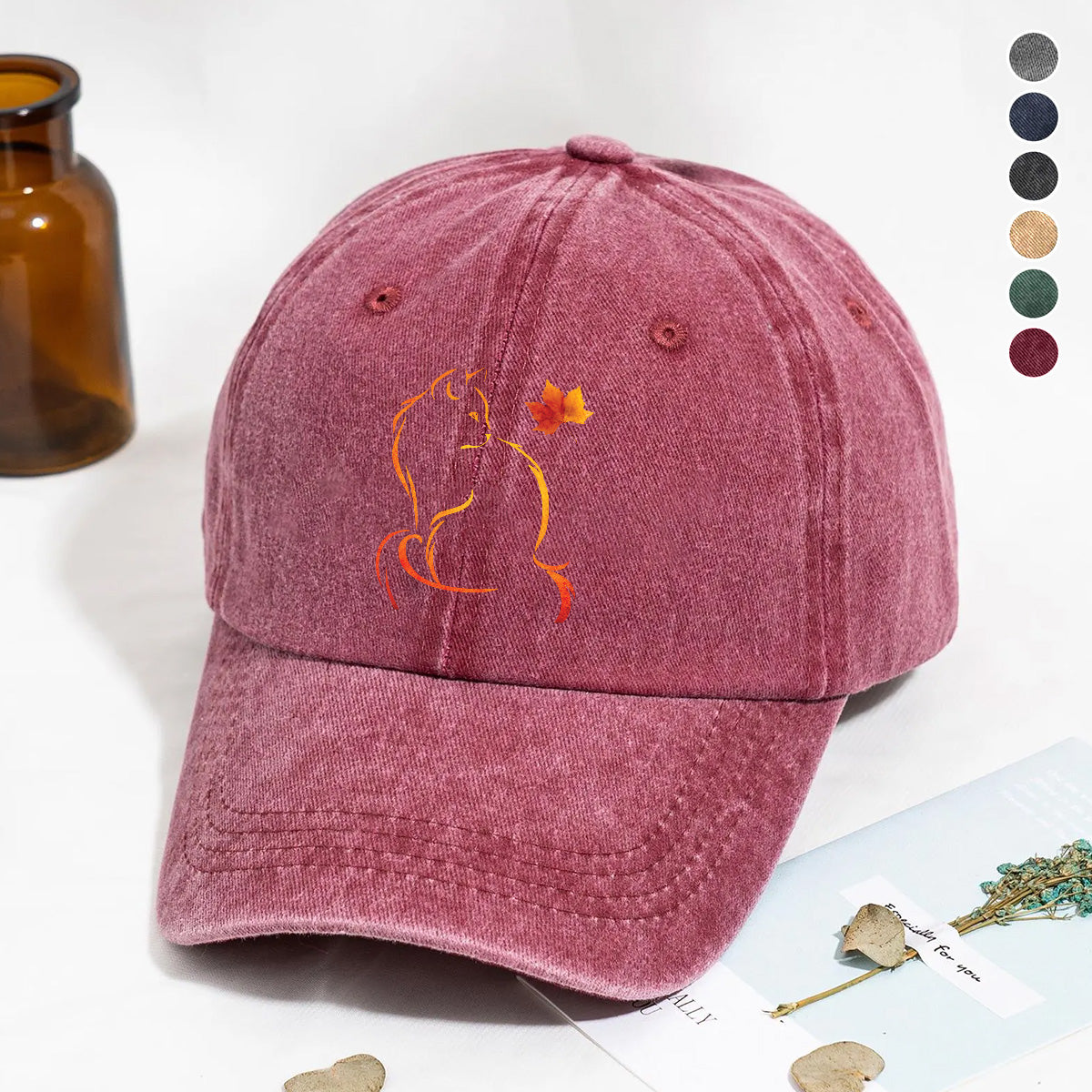 PSC31 Cat Autumn Cat Lover - Wash Denim Cap