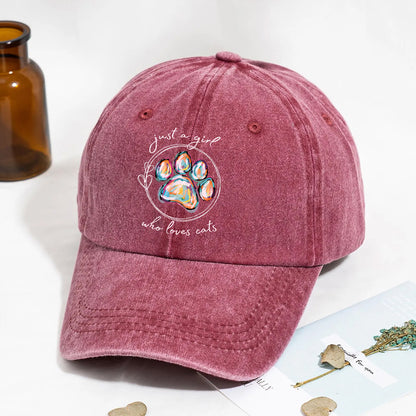 PSC35 Just A Girl Who Loves Cats - Wash Denim Cap