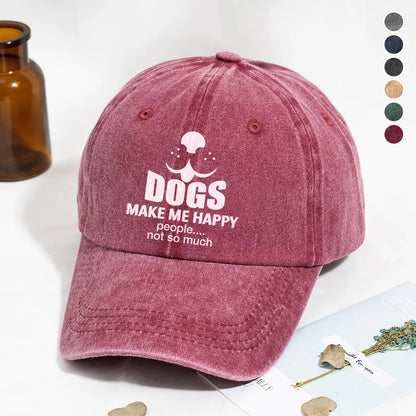 PSC17 Dogs Make Me Happy People Not So Much - Wash Denim Cap