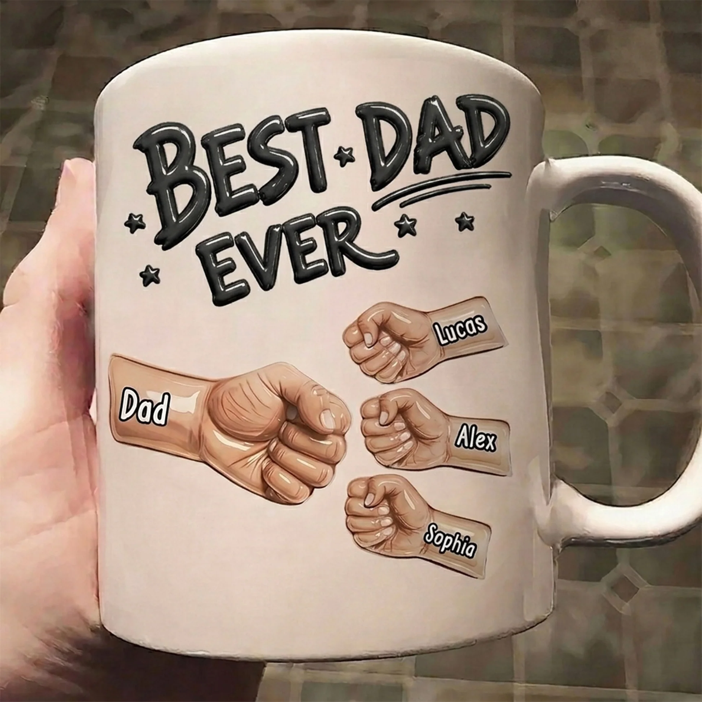 UPST27 Best Dad Ever Fist Bump - 3D Inflated Effect Personalized Mug