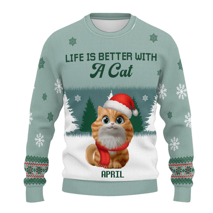 PSTS47 Life Is Better With A Cat Xmas - Personalized Custom Sweater