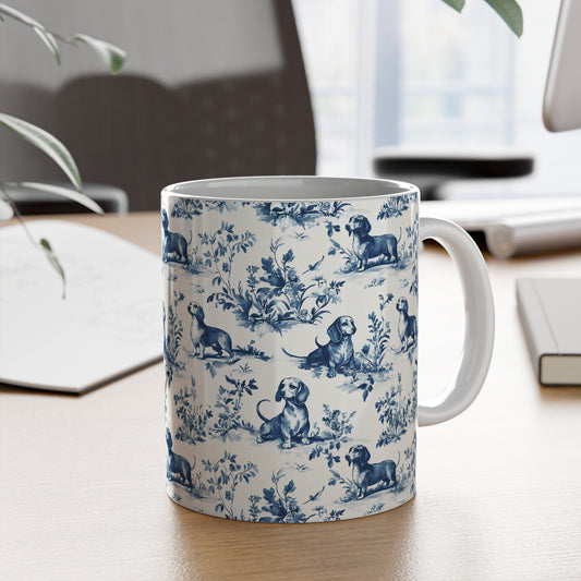 PST67 Toile De Jouy Style Dachshund Dog Lover - White Mug Accent Mug