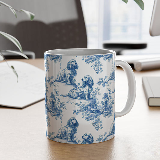 PST71 Toile De Jouy Style Cocker Spaniel Dog Lover - White Mug Accent Mug