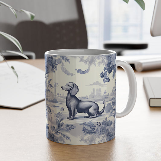 PST65 Toile De Jouy Style Dachshund Dog Lover - White Mug Accent Mug