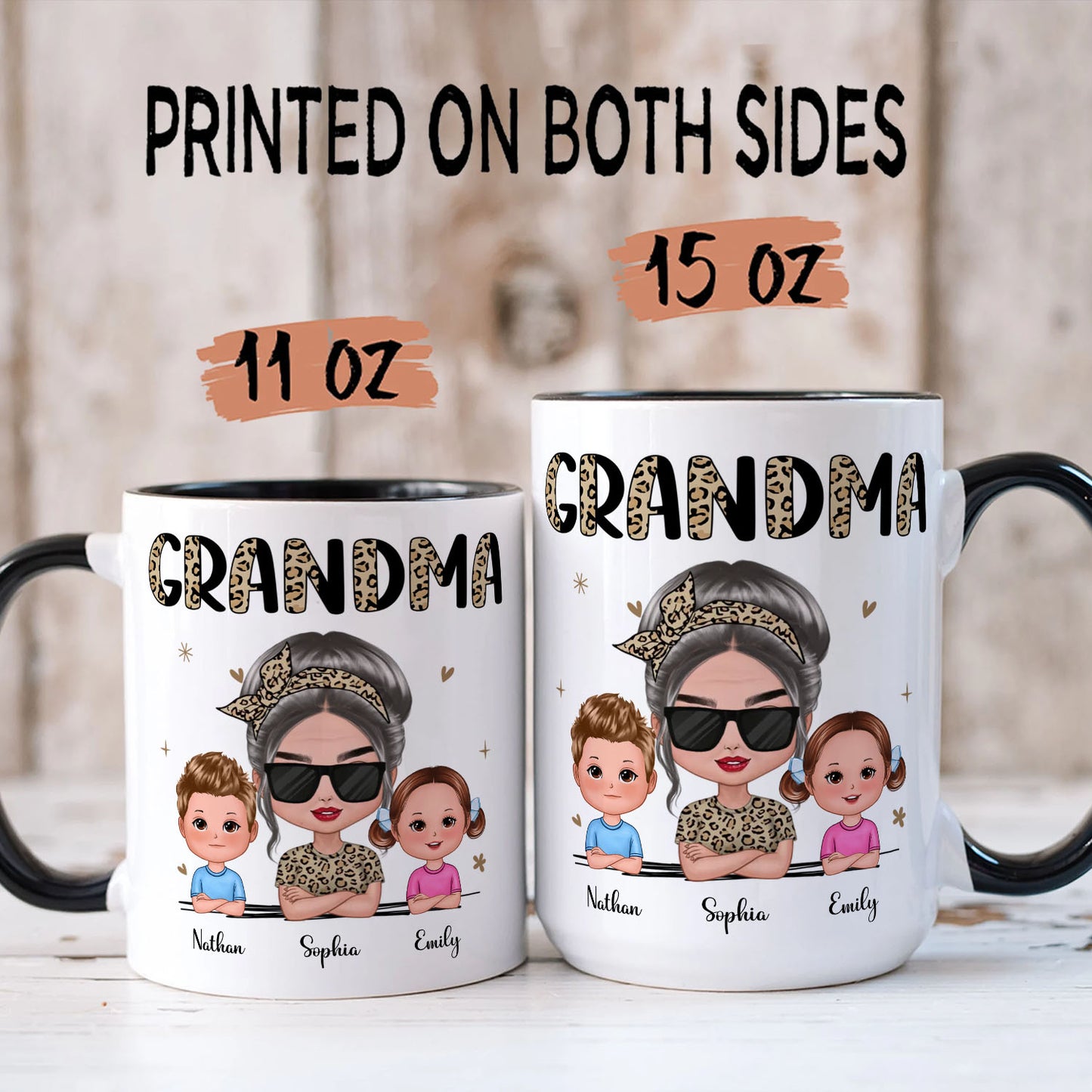 PST185 Half Leopard Grandma With Grandkids - Personalized White Mug Accent Mug