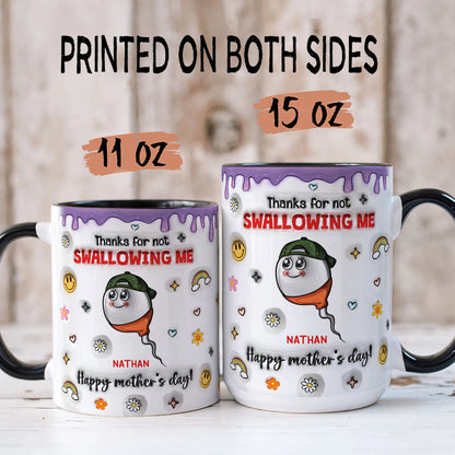 PST189 Thanks For Not Swallowing Me Happy Mother's Day - Personalized White Mug Accent Mug