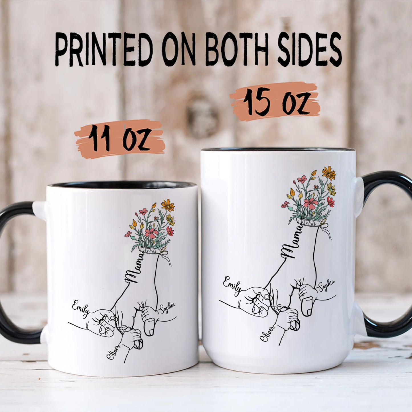 PST143 Holding Mom's Hand - Personalized White Mug Accent Mug