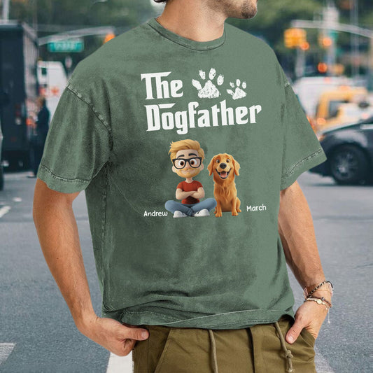 PST89 The Dogfather Dog Lover - Personalized Custom Washed T-shirt
