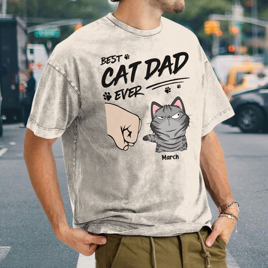 PST60 Best Cat Dad Mom Ever Just Ask Fist Bump Cat Lover - Personalized Custom Washed T-shirt