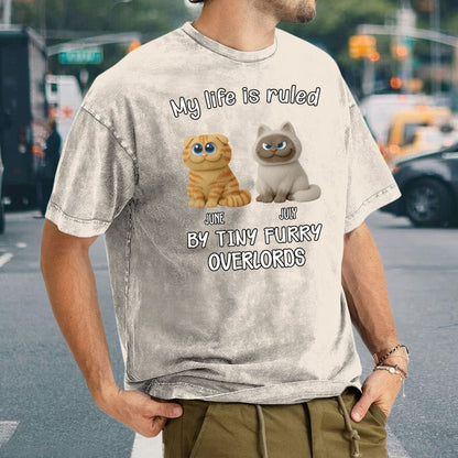 PST88 My Life Is Ruled By A Tiny Furry Overlord - Personalized Custom Washed T-shirt