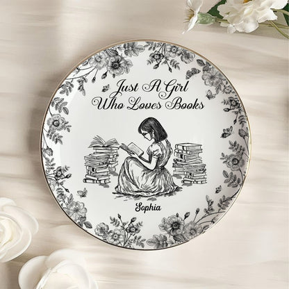 PSD02 Toile De Jouy Style Just A Girl Who Loves Books - Personalized Custom Jewelry Dish