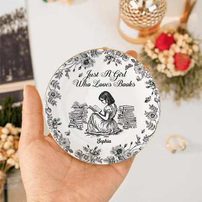 PSD02 Toile De Jouy Style Just A Girl Who Loves Books - Personalized Custom Jewelry Dish