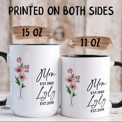 UPST04 Mom Grandma Est Watercolor Flower - Personalized White Mug Accent Mug