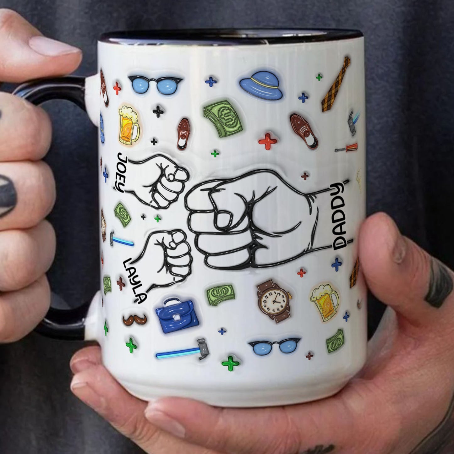 TPST01 Happy Father's Day Fist Bump Dad And Kid 3D Inflated Effect - Personalized Mug