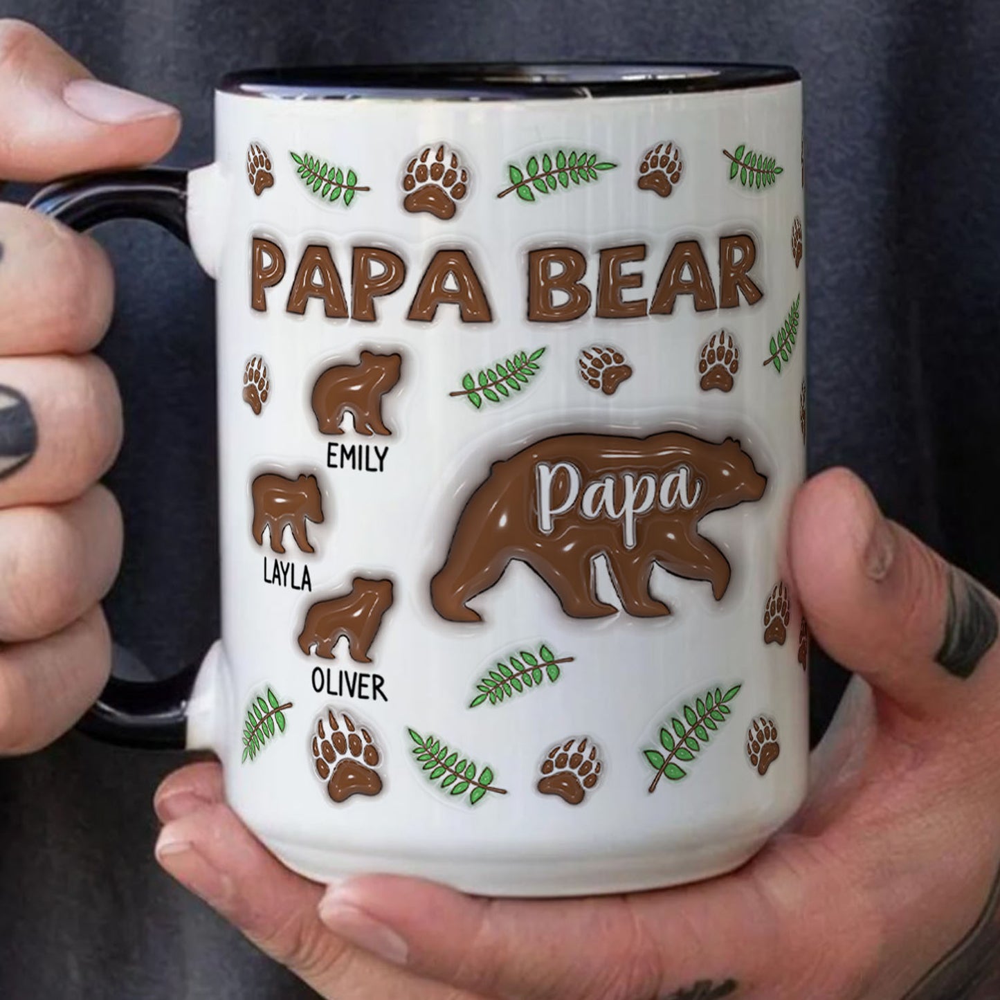 TPST02 Papa Bear 3D Inflated Effect - Personalized Mug