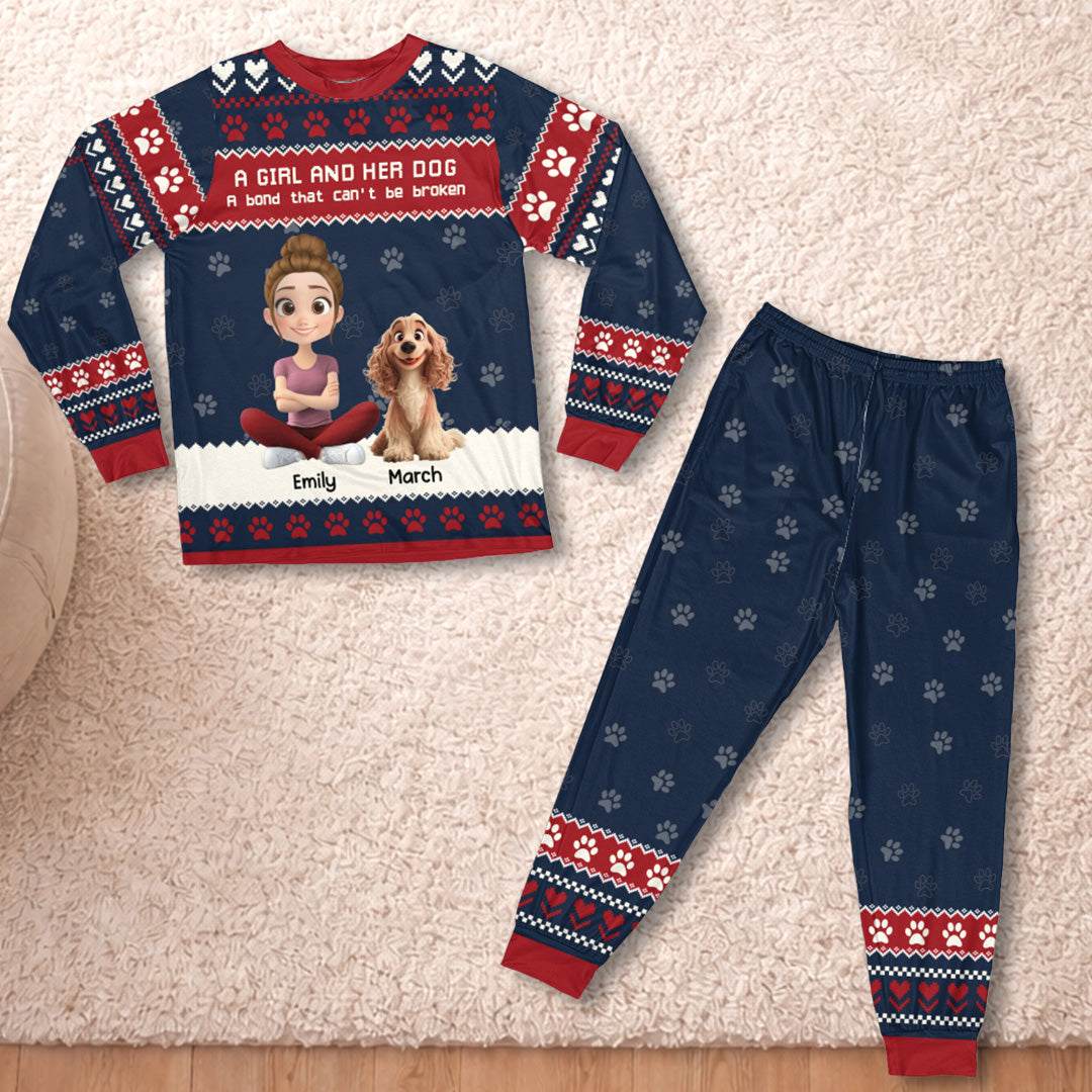 PSTPA05 A Girl And Her Dog A Bond That Can't Be Broken - Personalized Custom Pajama Set