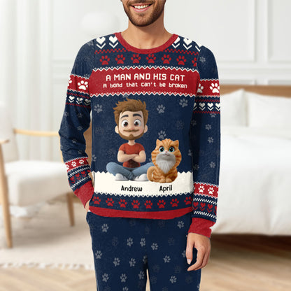 PSTPA08 A Man And His Cat A Bond That Can't Be Broken - Personalized Custom Pajama Set