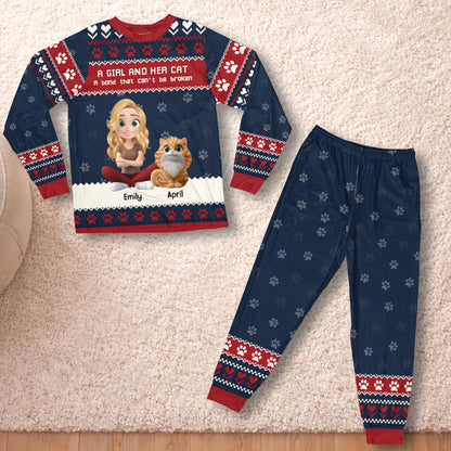 PSTPA06 A Girl And Her Cat A Bond That Can't Be Broken - Personalized Custom Pajama Set