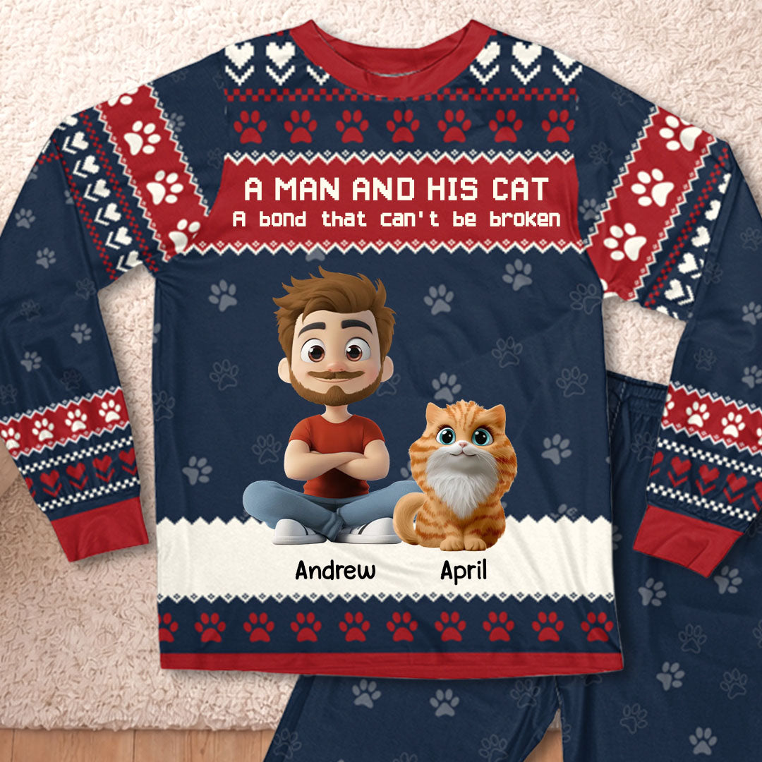 PSTPA08 A Man And His Cat A Bond That Can't Be Broken - Personalized Custom Pajama Set