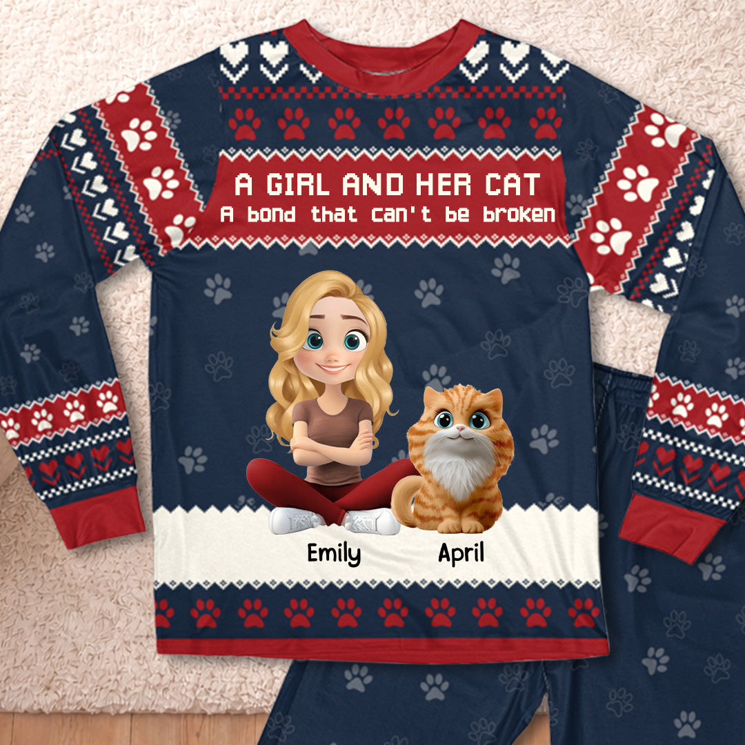 PSTPA06 A Girl And Her Cat A Bond That Can't Be Broken - Personalized Custom Pajama Set