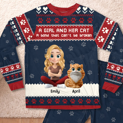 PSTPA06 A Girl And Her Cat A Bond That Can't Be Broken - Personalized Custom Pajama Set