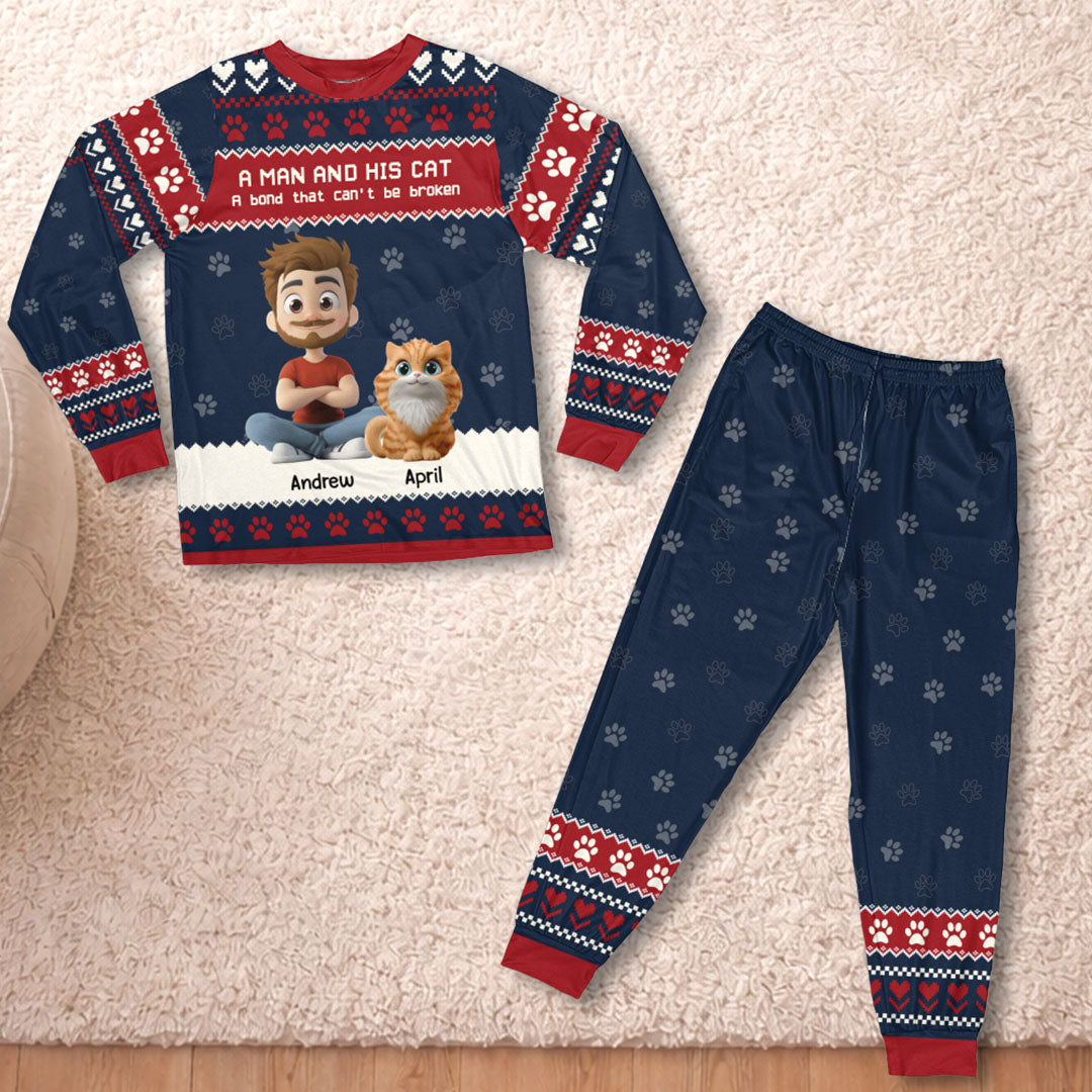 PSTPA08 A Man And His Cat A Bond That Can't Be Broken - Personalized Custom Pajama Set