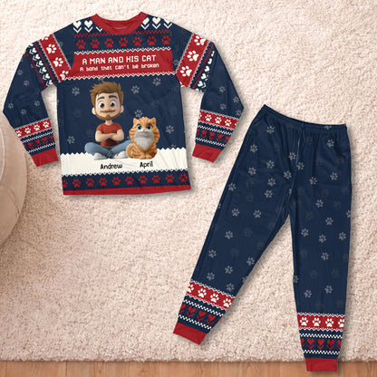 PSTPA08 A Man And His Cat A Bond That Can't Be Broken - Personalized Custom Pajama Set